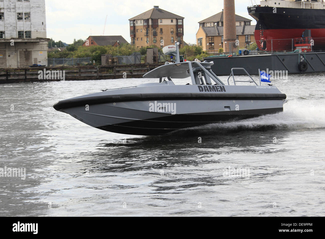 Damen Interceptor 1102 entwickelt für Polizei, Küstenwache und Marine zeigt auf der DSEi 2013 in Londons Docklands Stockfoto