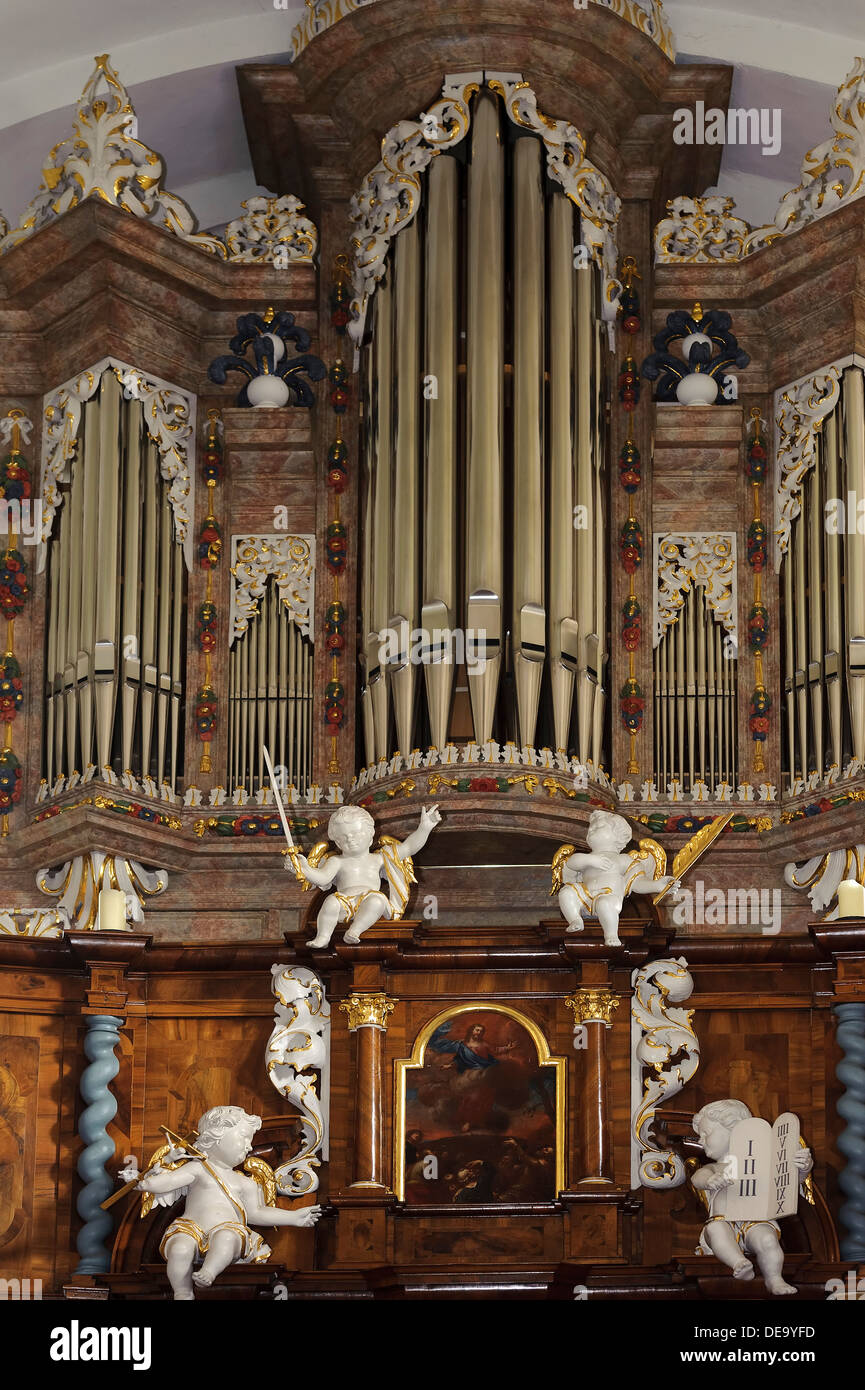 Dauphin-Orgel in der evangelischen Kirche von Kleinheubach am Main, Bayern, Deutschland Stockfoto