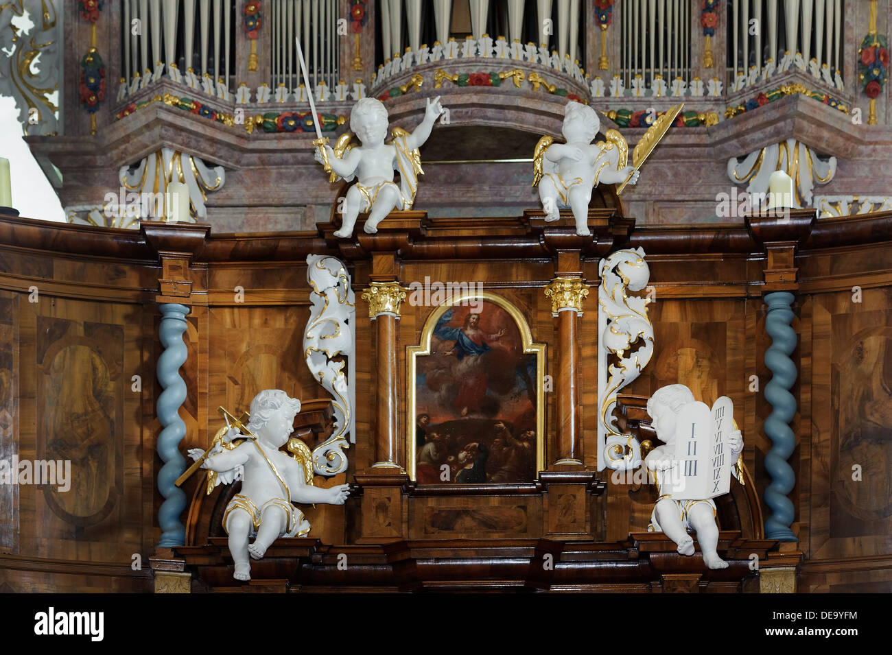 Dauphin-Orgel in der evangelischen Kirche von Kleinheubach am Main, Bayern, Deutschland Stockfoto