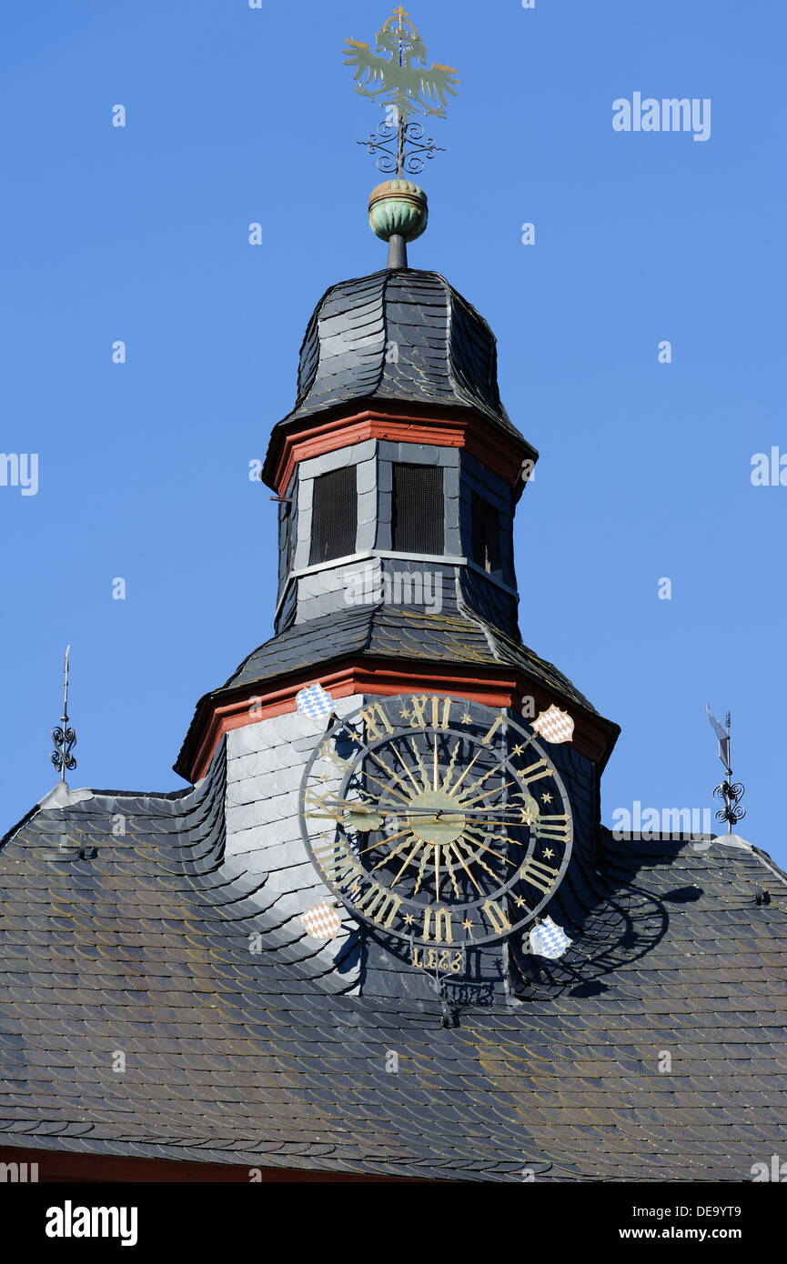 Uhrturm am Rathaus Obernburg am Main, Deutschland Stockfoto