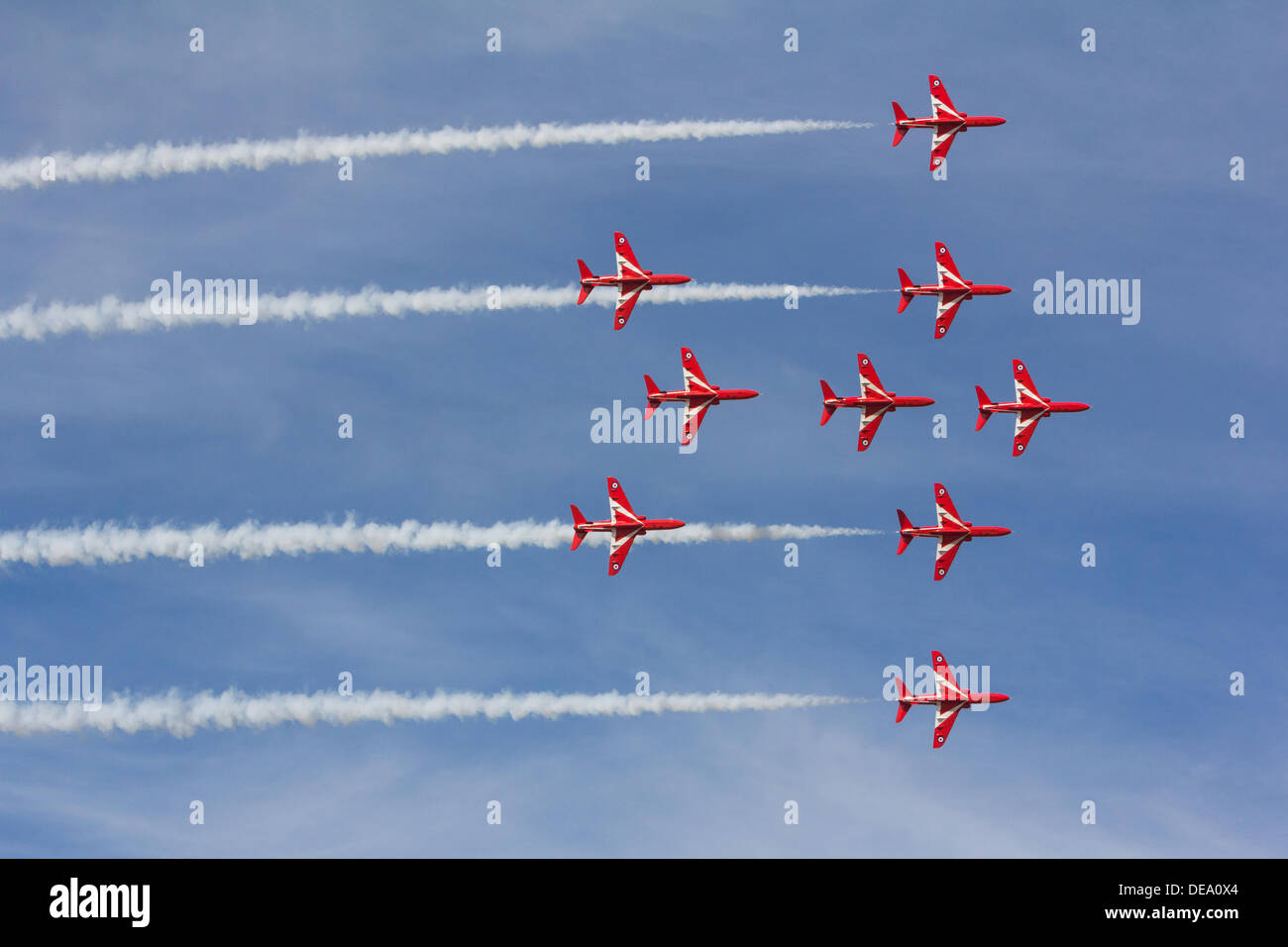 Southport, England. 14. September 2013. Die Kunstflugstaffel der Royal Air Force, The Red Arrows anzeigen in Southport Airshow auf Samstag, 14. September 2013. Bildnachweis: Christopher Middleton/Alamy Live-Nachrichten Stockfoto