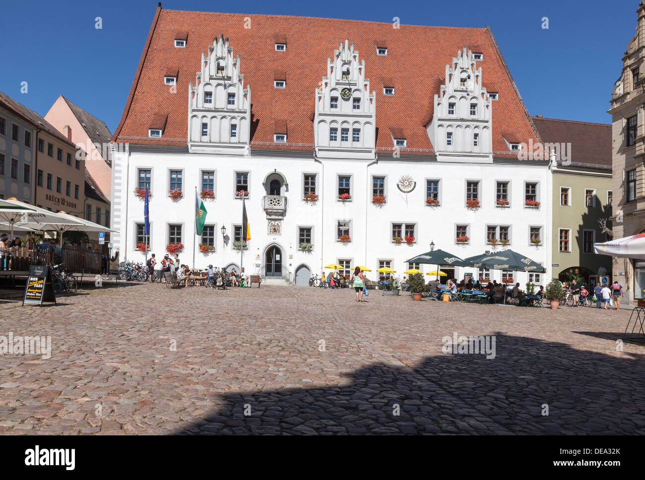 Markt mit Rathaus, Altstadt, Meißen, Sachsen, Deutschland Stockfoto