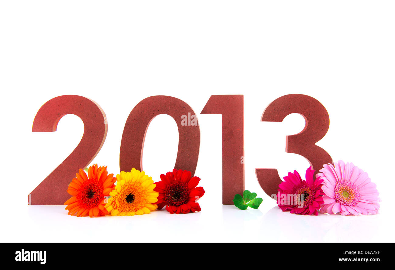 Chiffren mit 2013 und Blumen isoliert auf weißem Hintergrund Stockfoto