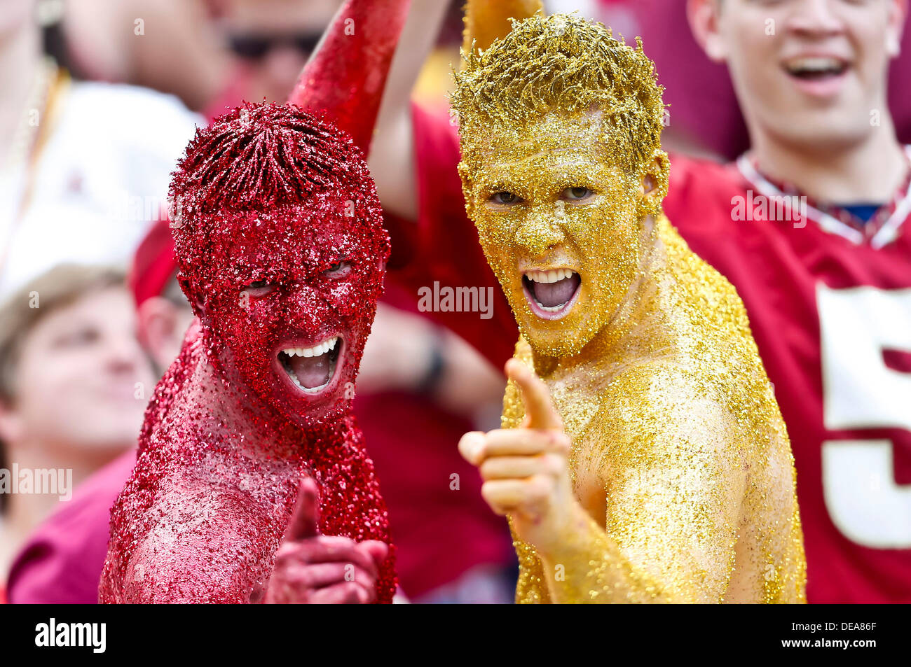 14. September 2013: Florida State Seminolen-Fans feiern während des Spiels zwischen den Florida State Seminolen und der Nevada Wolf Pack Doak S. Campbell Stadium. Florida State besiegt Nevada 62-7. Stockfoto