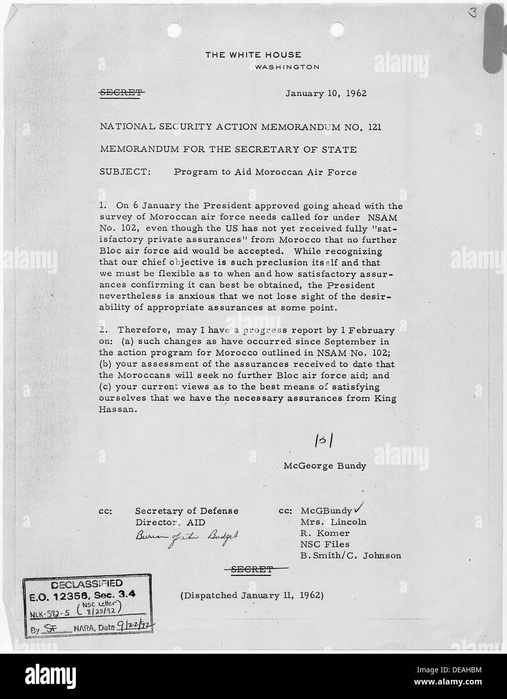 National Security Memorandum Nr. 121 Aktionsprogramm zur marokkanischen Luftwaffe 193514 Hilfe Stockfoto