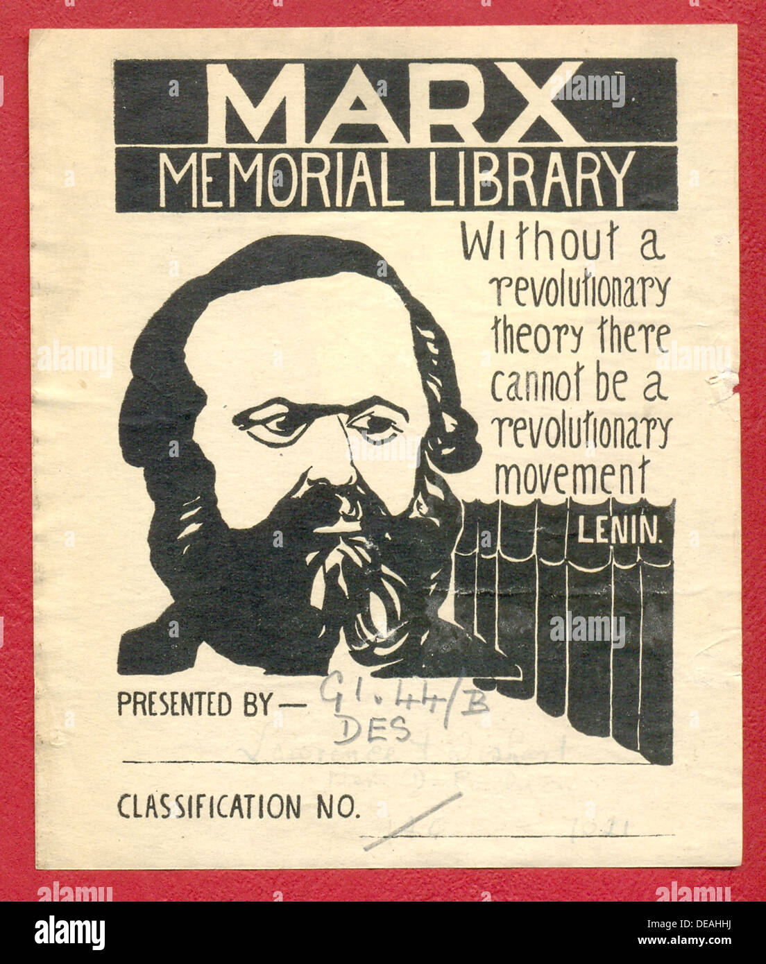Exlibris für Marx Memorial Library Stockfoto