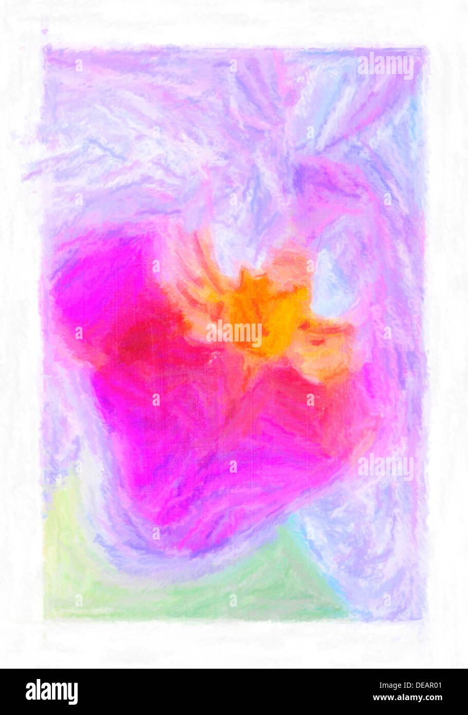 Eine abstrakte digitale Pastell Makro Zeichnungsbild von einer Orchidee Blume Kopf perfekt für eine Valentinstag-Karte. Stockfoto