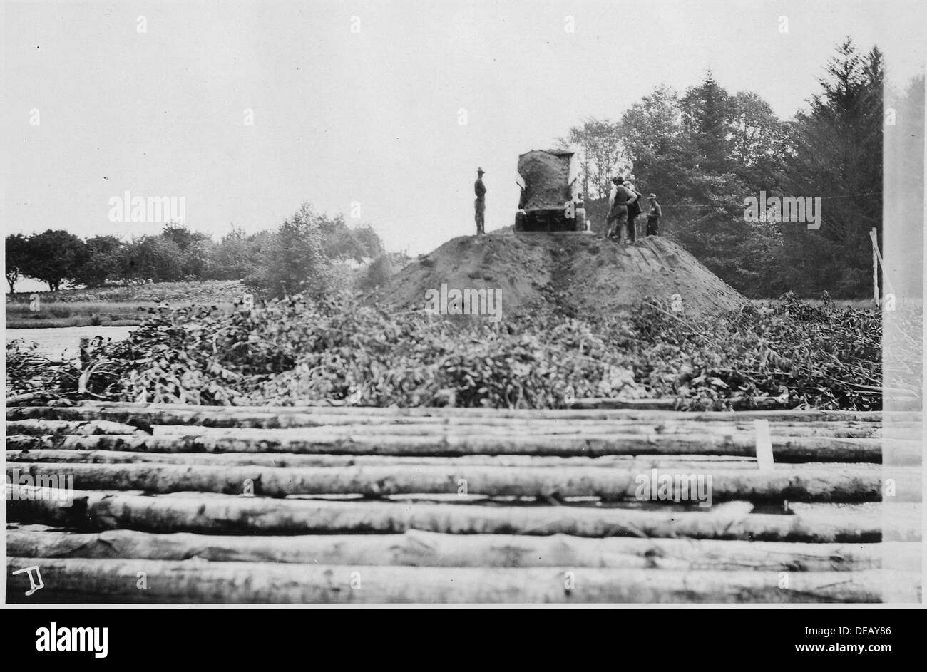 In Abschnitt 11 der Station 150 ist eine Bürstenmatte gezeigt, die unter Füllungen verwendet wird, um weiche Schlammflächen in Echman Slough zu überqueren, einer Technik, die in der Konstruktion zur Stabilisierung des Bodens eingesetzt wird. Stockfoto