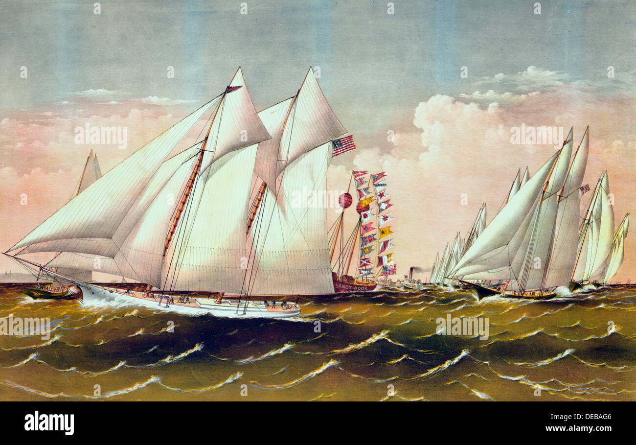 Rundung der Lichtschiff, Yacht Racing, um 1870 Stockfoto