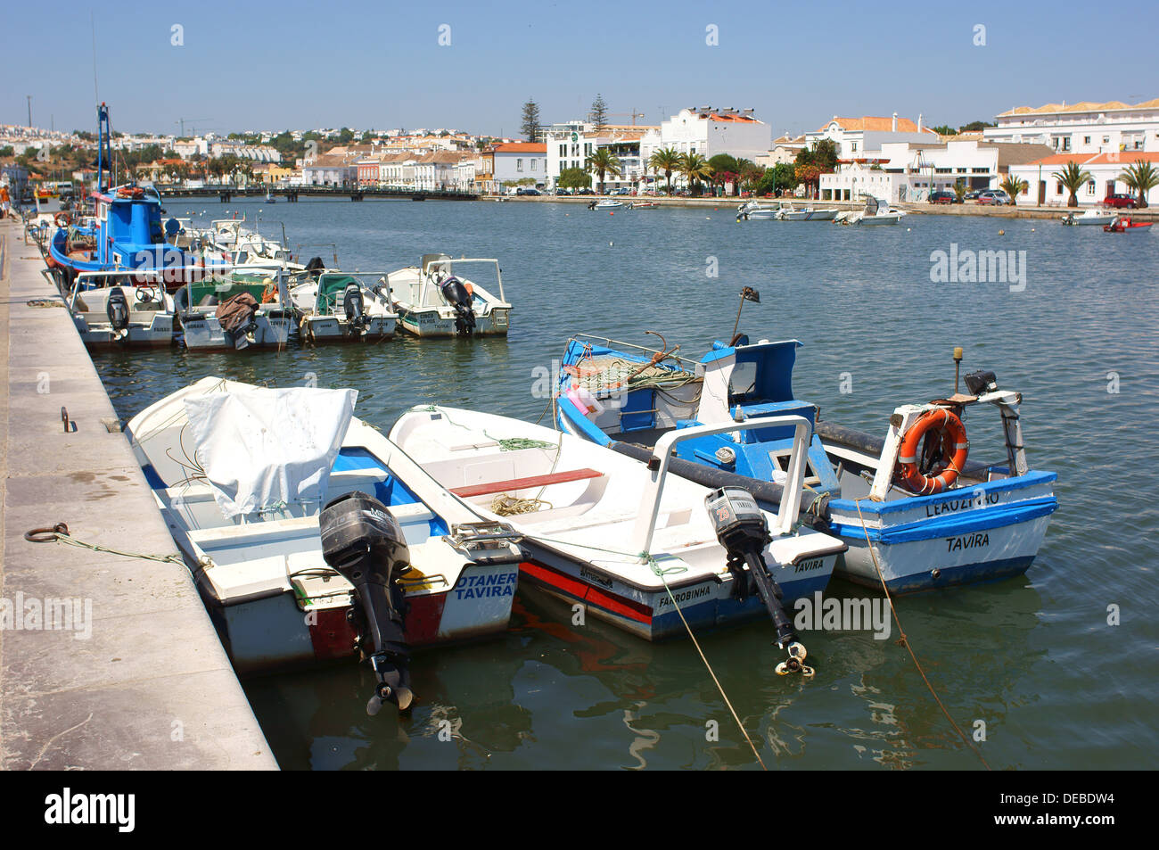 Boote auf dem Fluss Rio Sequa Tavira Algarve Portugal Stockfoto