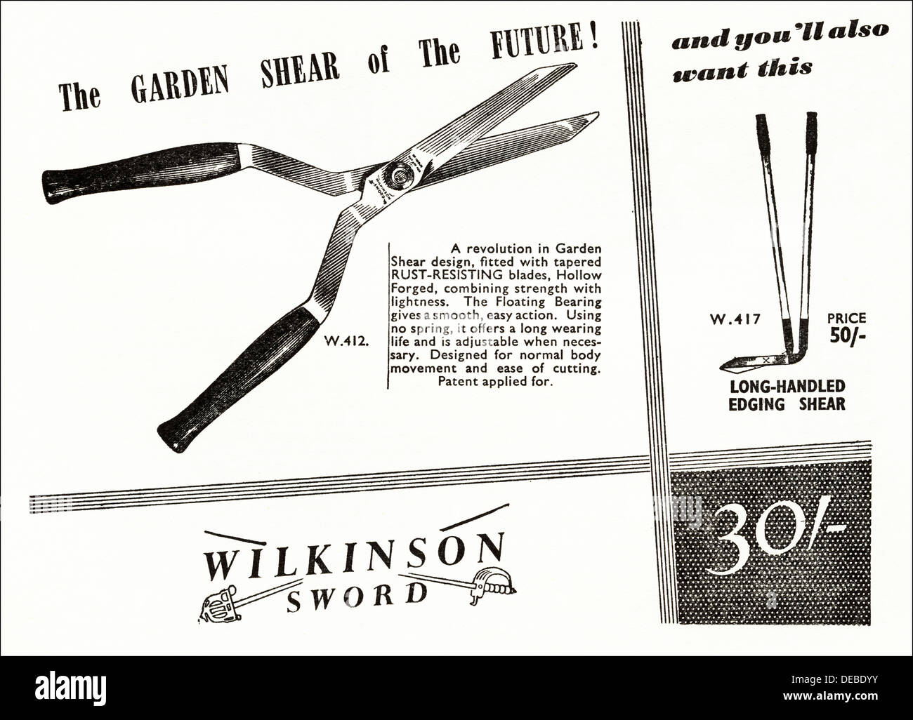 Werbung Werbung von WILKINSON SWORD Gartenschere Magazin Anzeige ca. 1954  Stockfotografie - Alamy