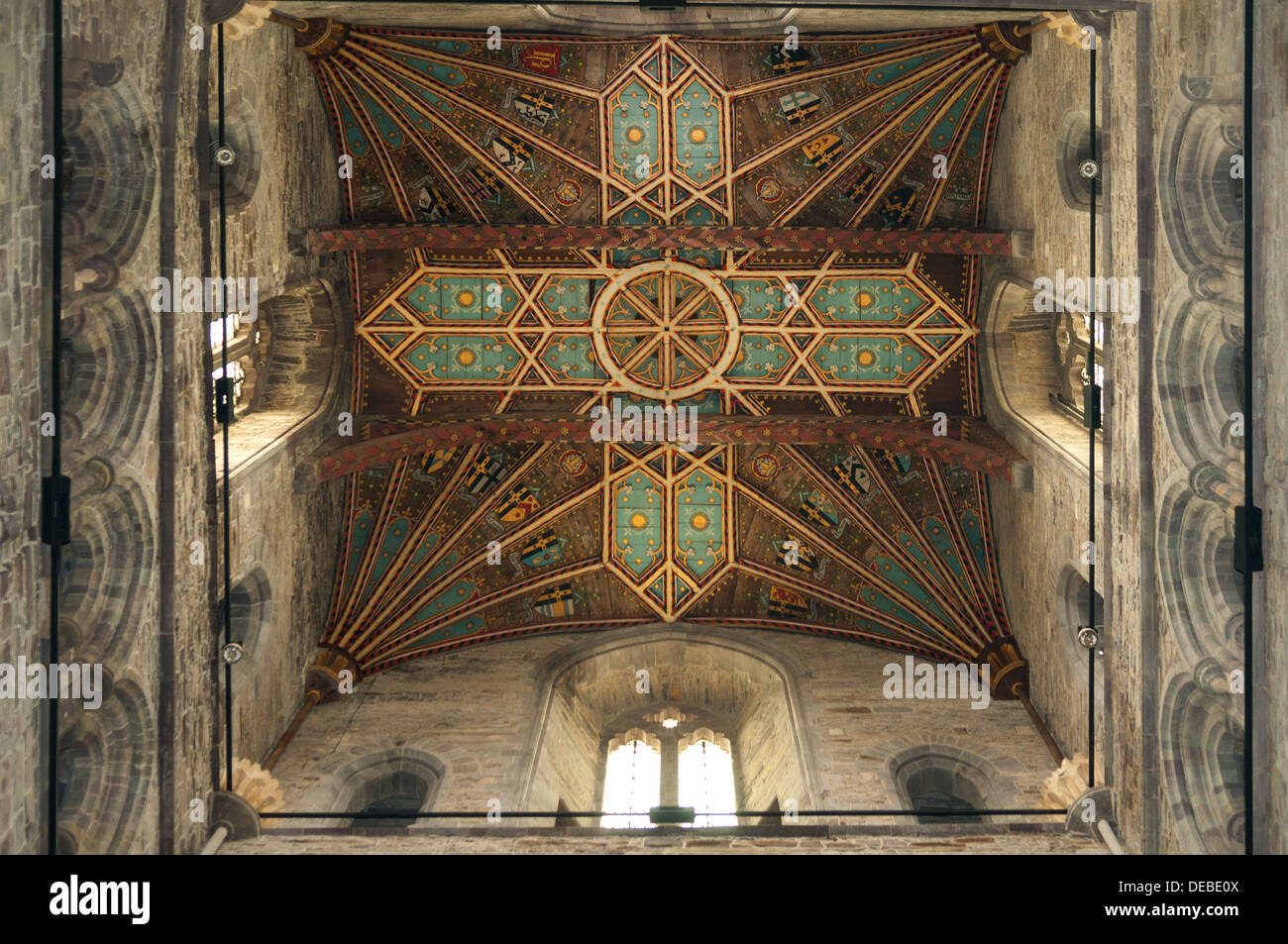 Der Turm-Decke, Kathedrale von St. Davids, St Davids, Pembrokeshire, Wales Stockfoto