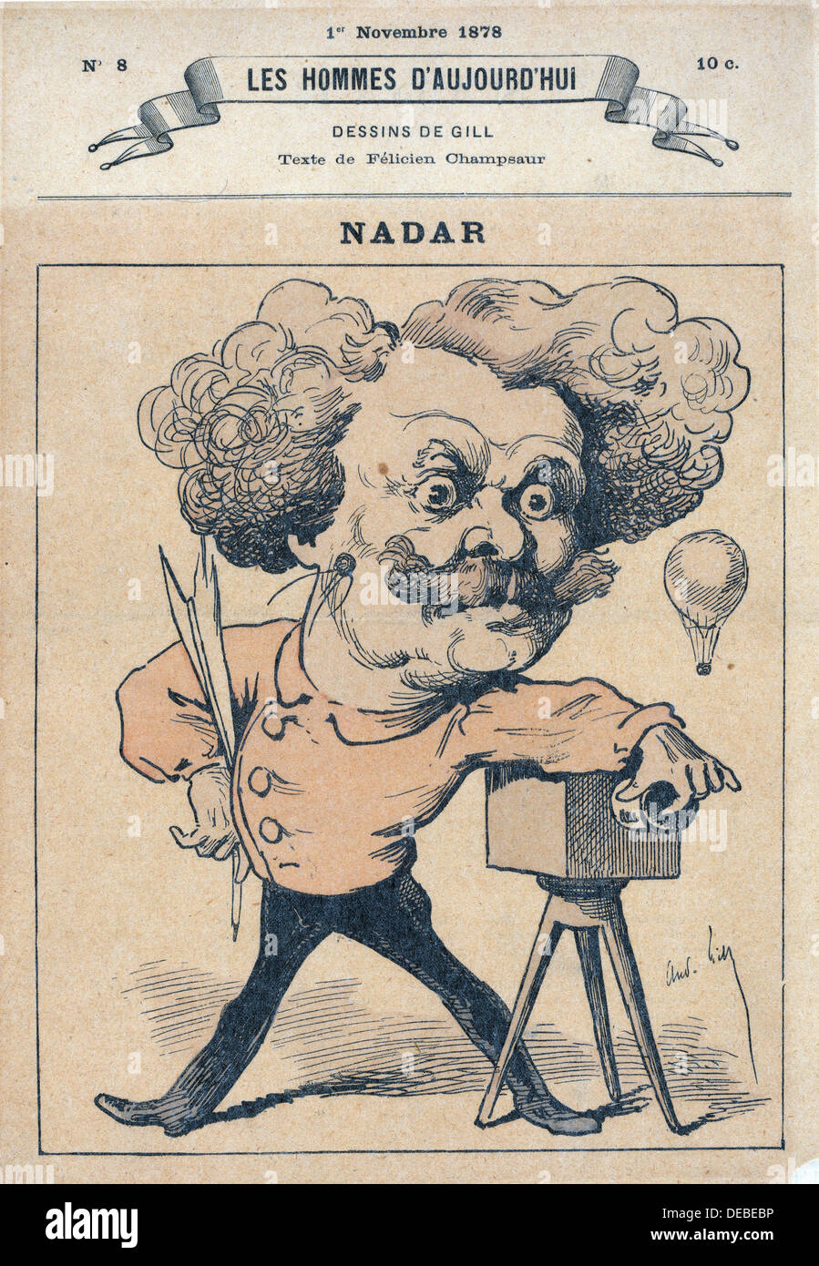 André Gill - französische Karikatur des Fotografen und Ballonfahrer Nadar - 1878 Stockfoto