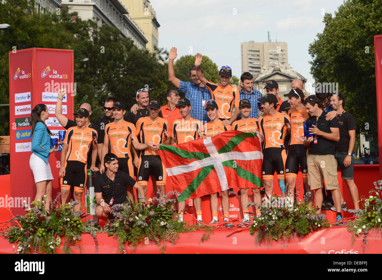 Madrid, Spanien. 15. September 2013. Team Euskaltel nach 21 Etappe der Vuelta ein España Parquesur nach Madrid. Bildnachweis: Aktion Plus Sport/Alamy Live-Nachrichten Stockfoto