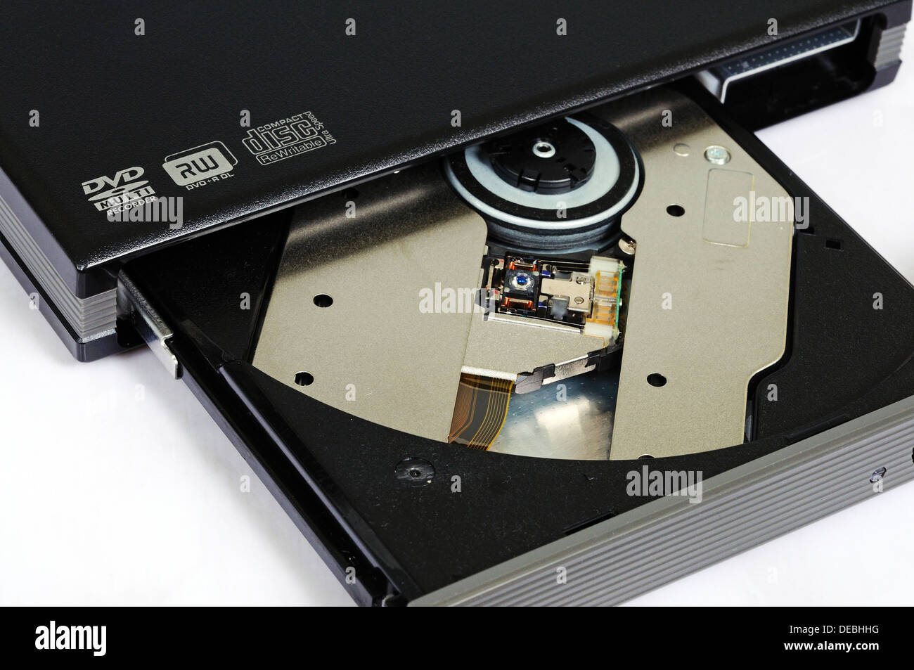Externe Computer DVD-Laufwerk auf einem weißen Hintergrund. Stockfoto