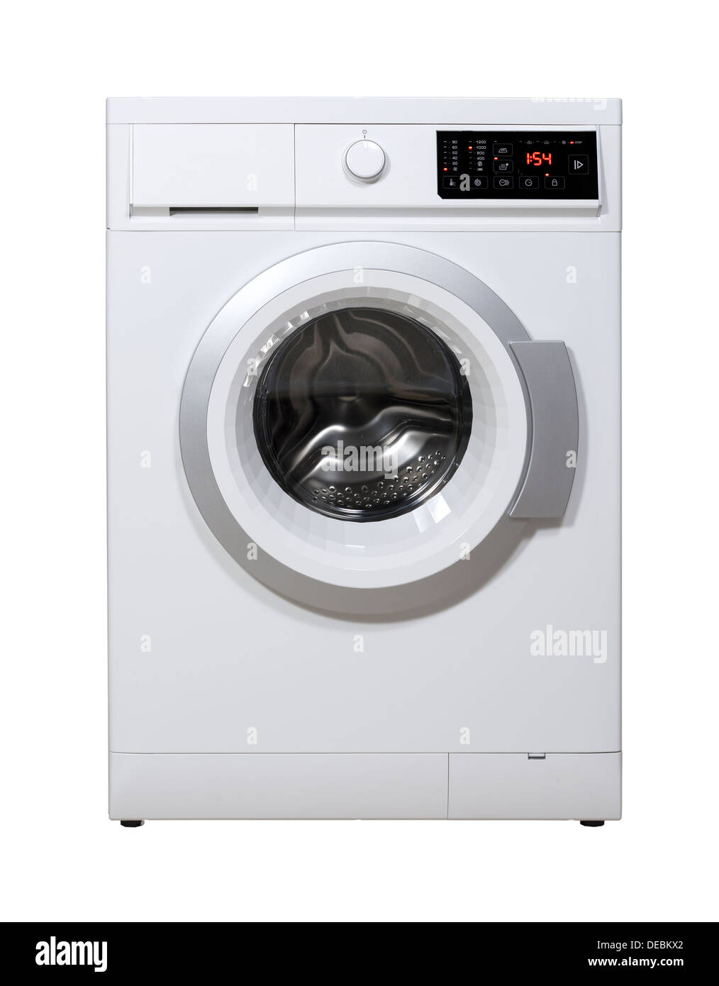 Waschmaschine auf dem weißen Hintergrund isoliert Stockfoto