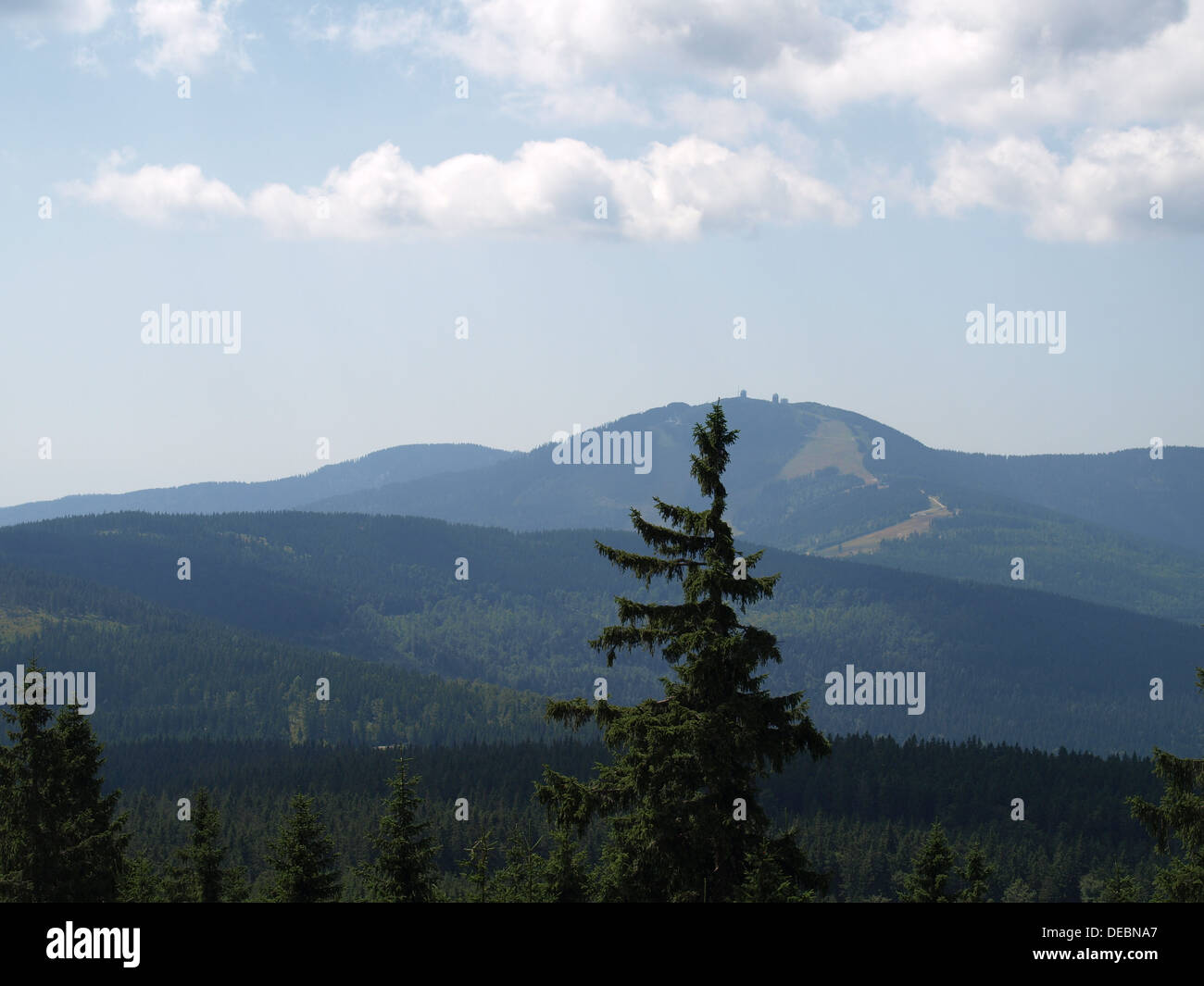 Blick vom Berg Zwercheck zum Berg großer Arber, Bayern, Bayerischer Wald, Deutschland Stockfoto