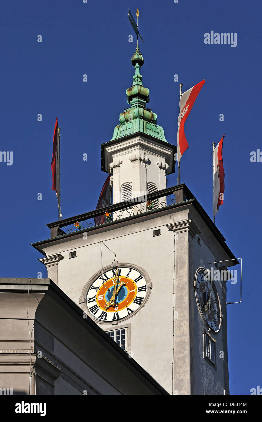 Turm des alten Rathauses, vom Anfang des 17. Jahrhunderts, Salzburg, Salzburger Land, Österreich Stockfoto