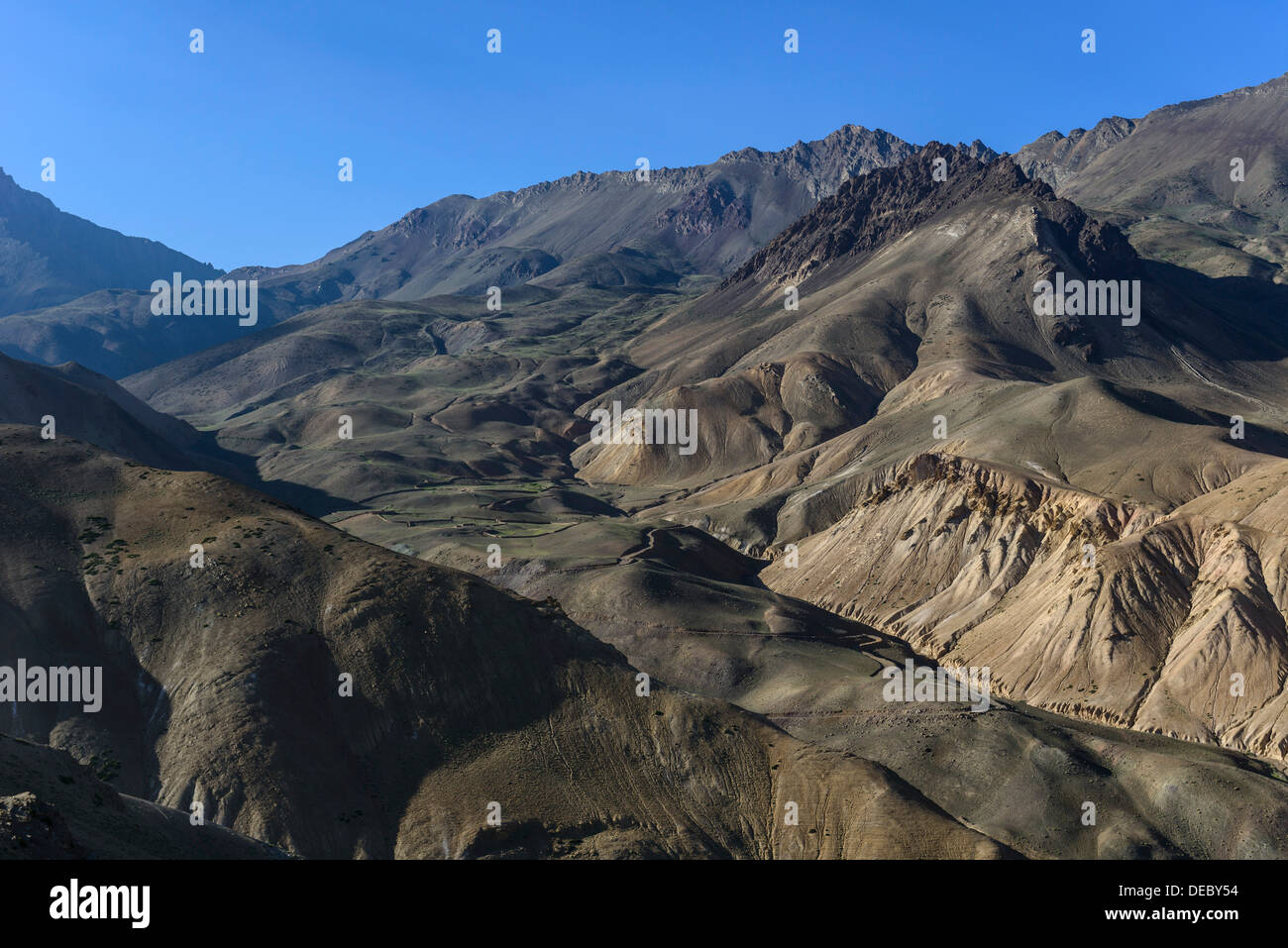 Karge Landschaft auf einer Höhe von 4.000 m, Gästehaus, Ladakh, Jammu und Kaschmir, Indien Stockfoto