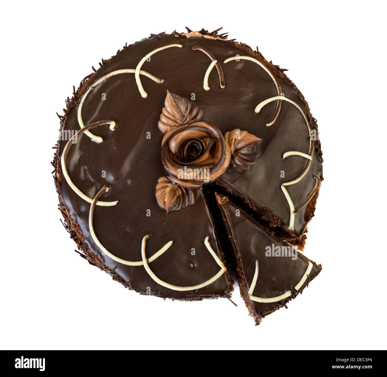 Schokolade Draufsicht Kuchen eine Portion über weiße entfernt Stockfoto