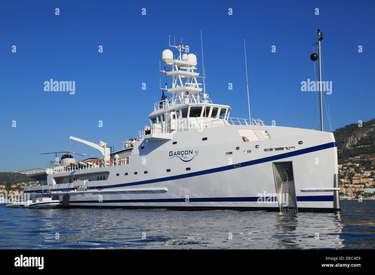 Damen Meer Axt Versorgungsschiff Garcon 4 Ace, Versorgungsschiff für die Ace motor Yacht, Beaulieu-Sur-Mer, Département Alpes-Maritimes, Stockfoto
