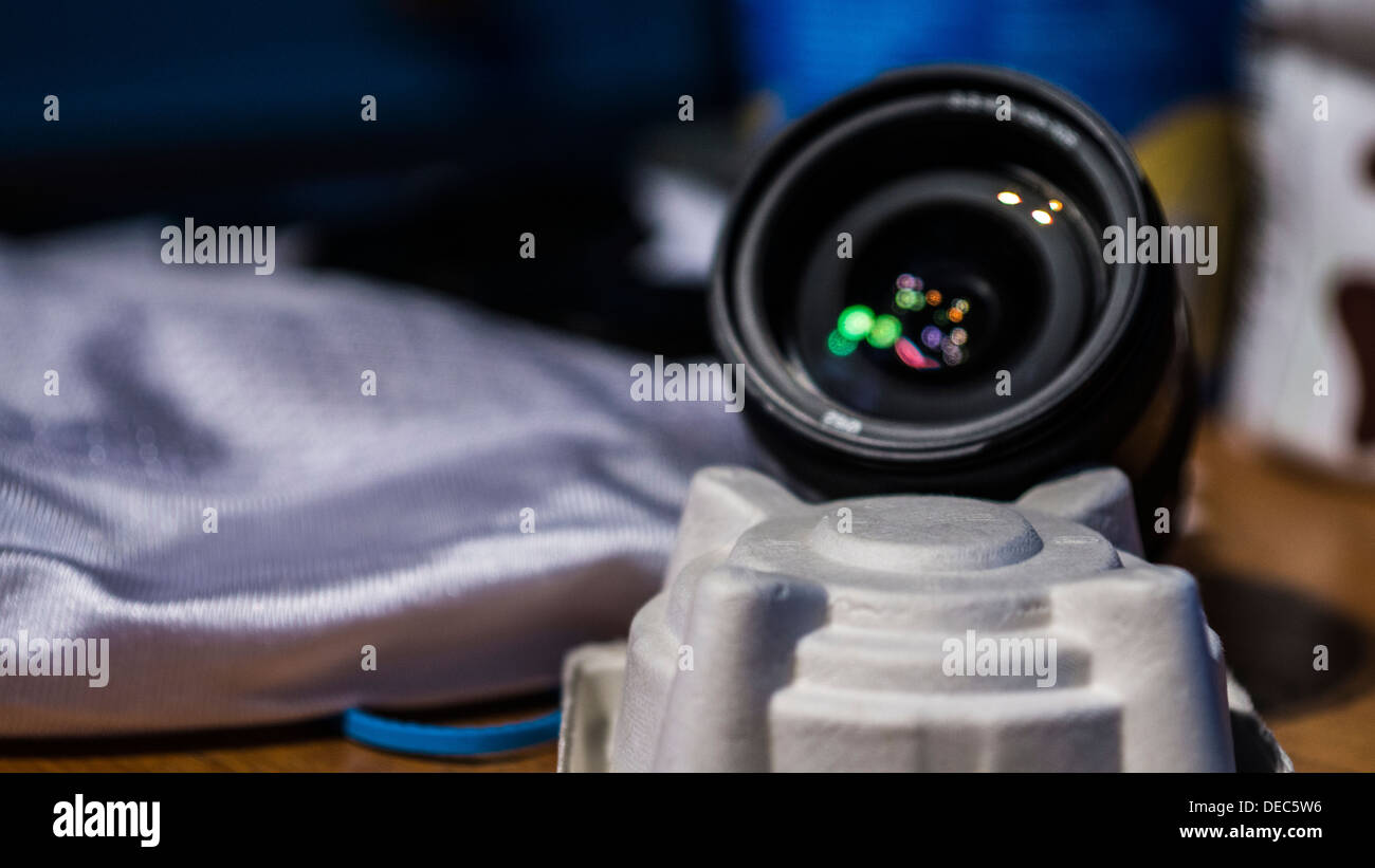 Kamera Objektiv Lichter Reflexion leuchtenden Farben Stockfoto