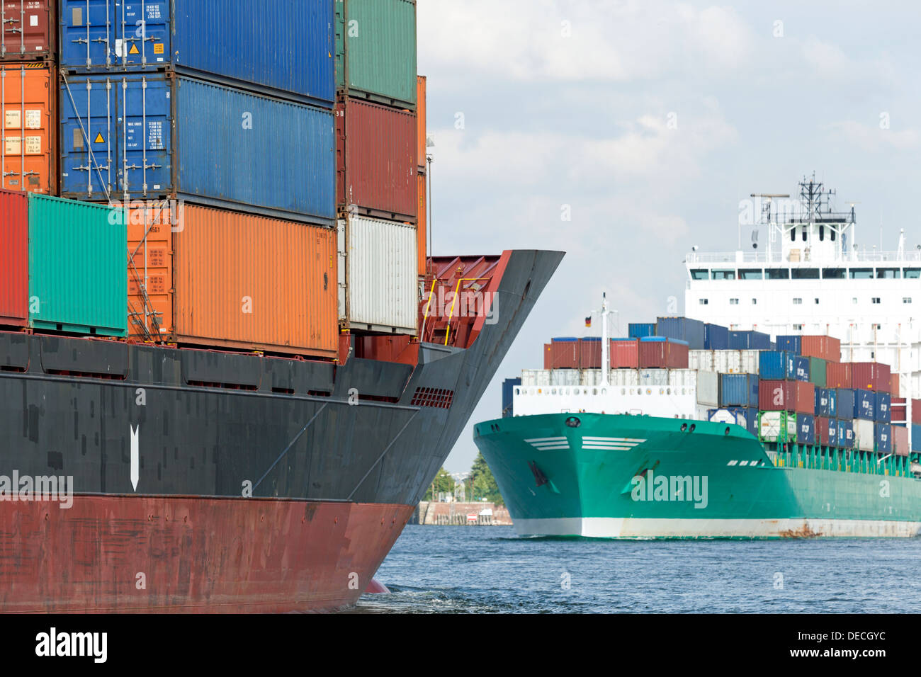 Containerschiff am Nord-Ostsee-Kanal, Deutschland Stockfoto