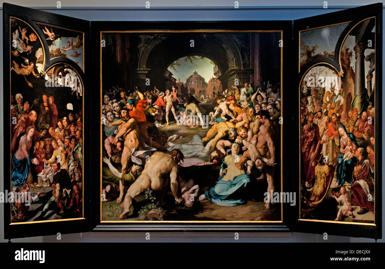 Das Massaker der unschuldigen Kinder in Bethlehem 1591 Cornelis Cornelisz van Haarlem 1562-1638 Niederländisch Niederlande Stockfoto