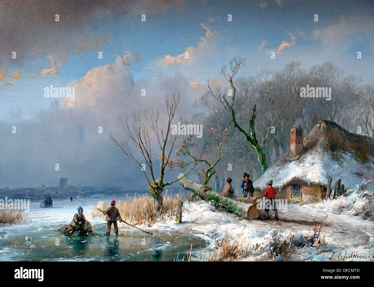 Winterlandschap - Winterlandscape 1847 Andreas Schelfhout 1787-1870 Niederlande Niederlande Stockfoto