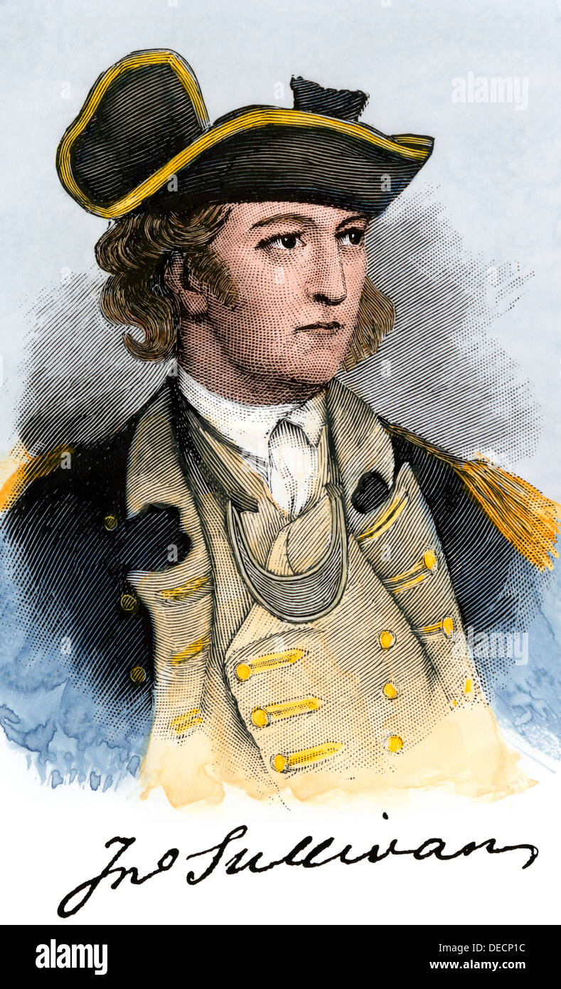 John Sullivan, mit seiner Unterschrift. Hand - farbige Holzschnitt Stockfoto