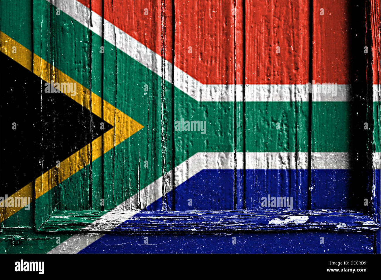 Flagge von Südafrika auf einem Holzrahmen bemalt Stockfoto