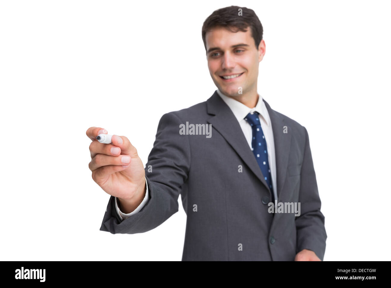 Junger Geschäftsmann etwas zu schreiben Stockfoto