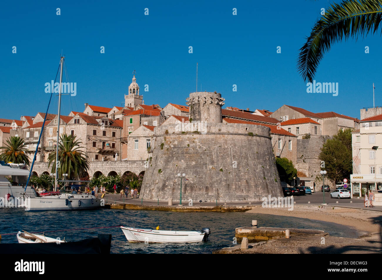 Mittelalterliche Festung Turm in der Altstadt in Korcula, Kroatien Stockfoto