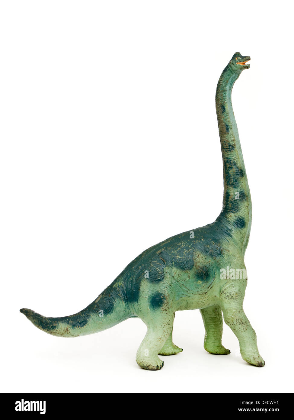 Jahrgang 1980 Apatosaurus (aka Brontosaurus) Dinosaurier Spielzeug aus der Carnegie-Dinosaurier-Sammlung ausgestellt von ELC UK Stockfoto