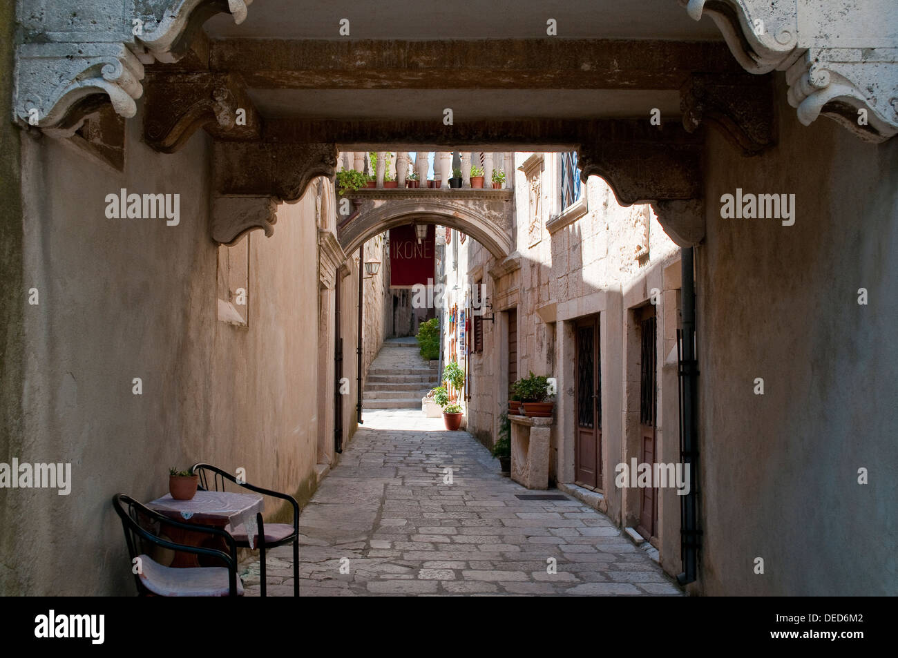 Atmosphärischen alten Street, Old Town, Korcula, Kroatien Stockfoto