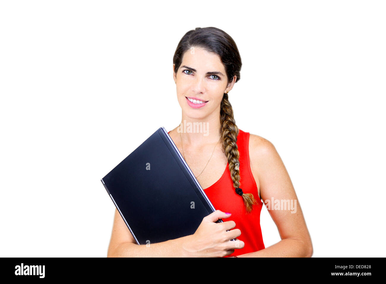 Eine junge Frau mit laptop Stockfoto