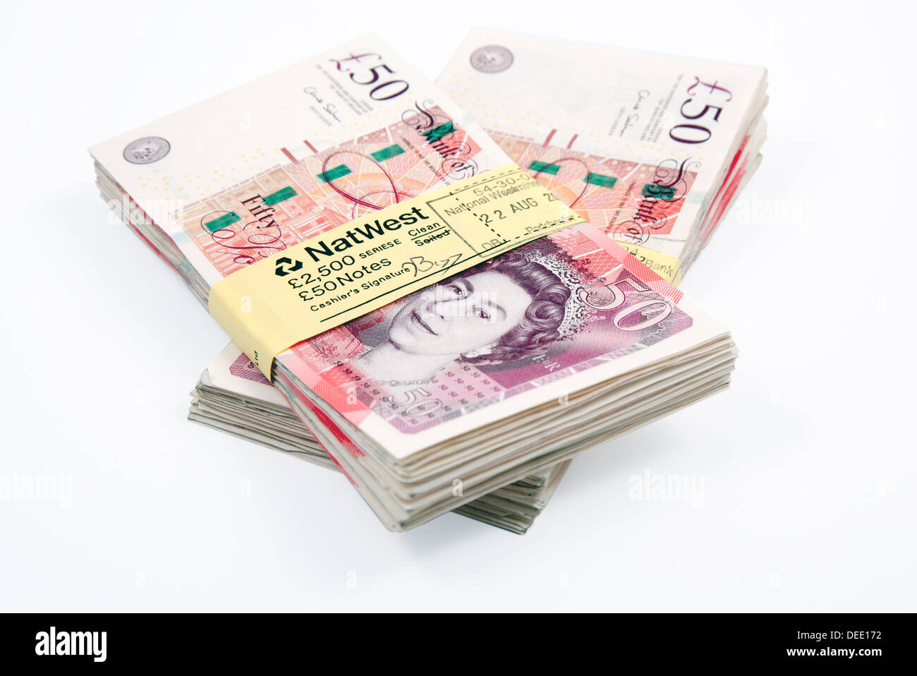 Geldbündel £2500 pro bundle Stockfoto