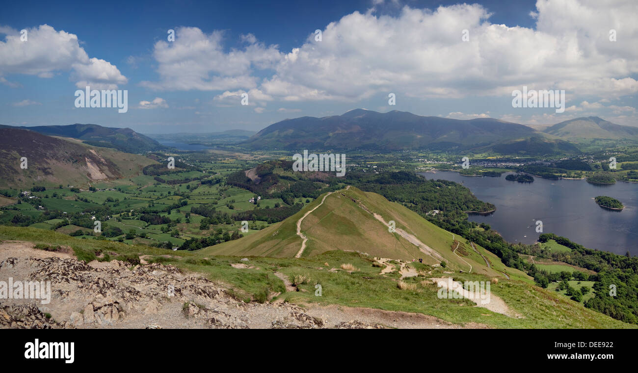 Blick auf Derwentwater und Keswick aus Catbells, englischen Lake District Stockfoto