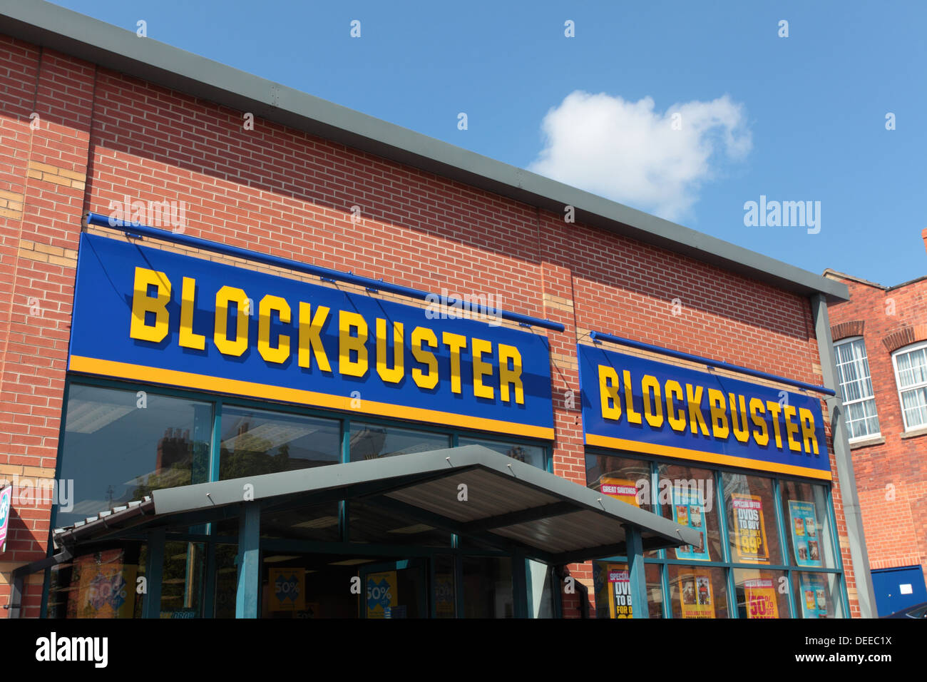 Blockbuster-Videothek Shops Schilder Stockfoto