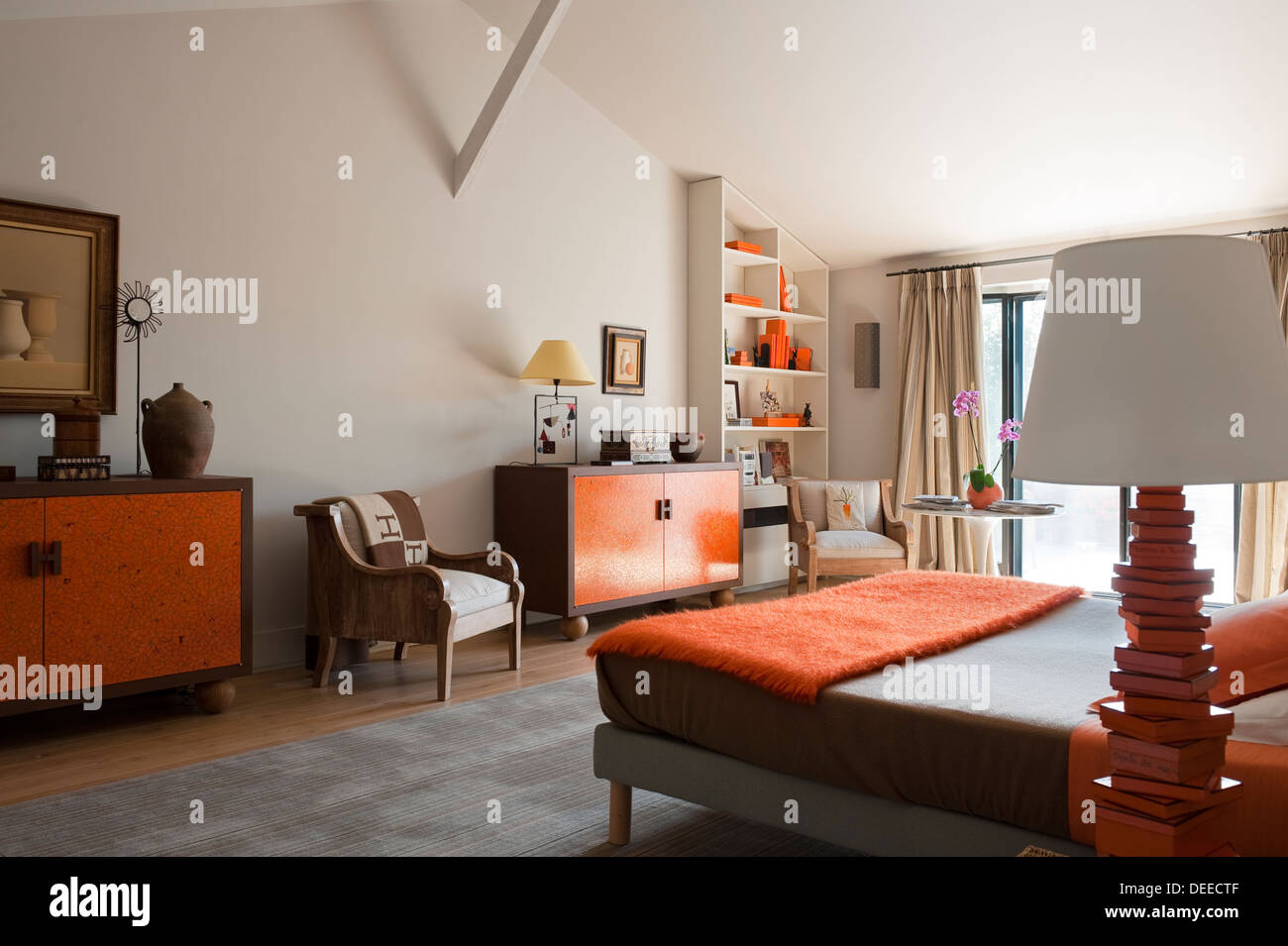 Schlafzimmer im Haus von Bruno und Dominique Lafourcade in der Provence Stockfoto