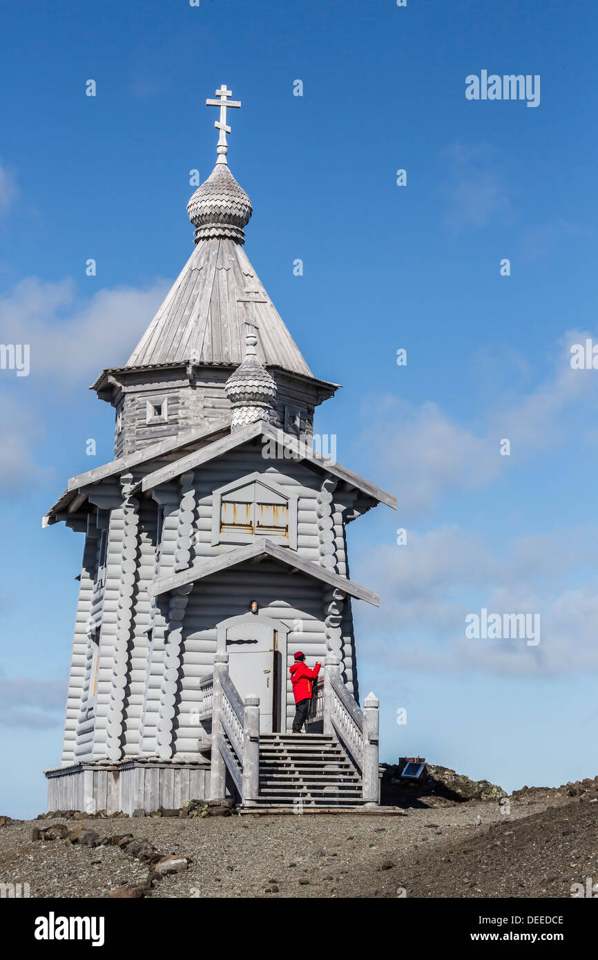 Östliche orthodoxe Dreifaltigkeitskirche, Bellingshausen-Station, Antarktis, Collins Hafen, King George Island, Süd-Shetland-Inseln Stockfoto