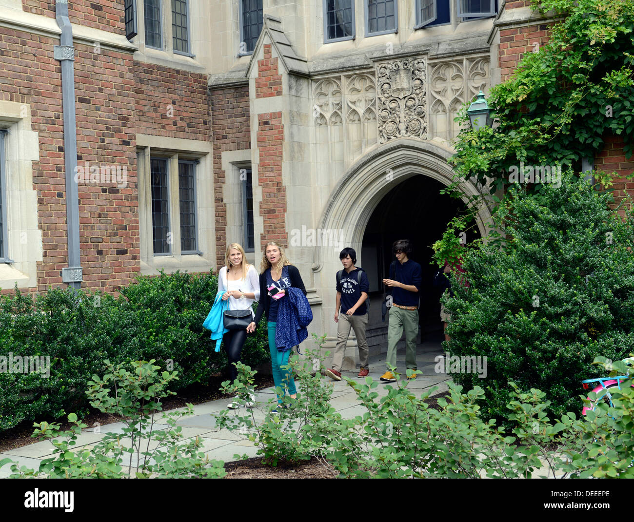 Yale University Studenten an Summer School Fuß zum Mittagessen im Calhoun Wohnhochschule. Stockfoto