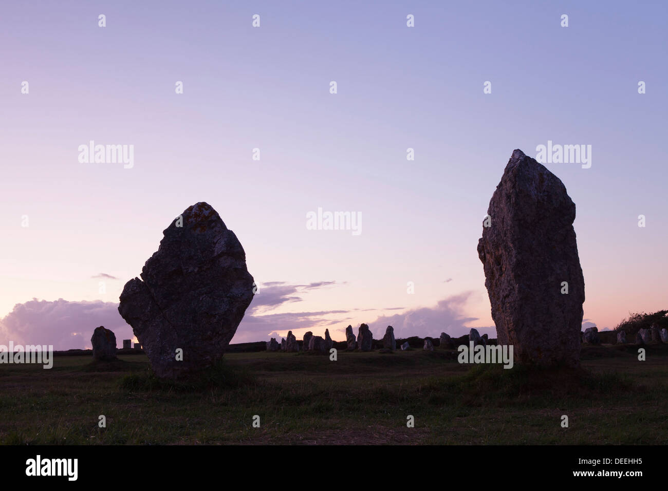 Megalithen Alignements de Lagatjar, Camaret, Rade de Brest, Bretagne, Frankreich, Europa Stockfoto
