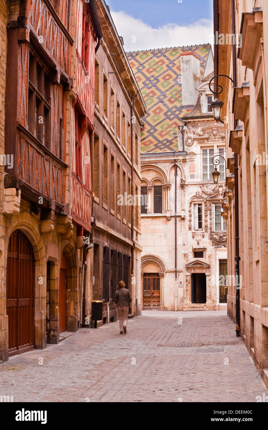 Die Straßen des alten Dijon und Hotel Aubriot, Dijon, Burgund, Frankreich, Europa Stockfoto