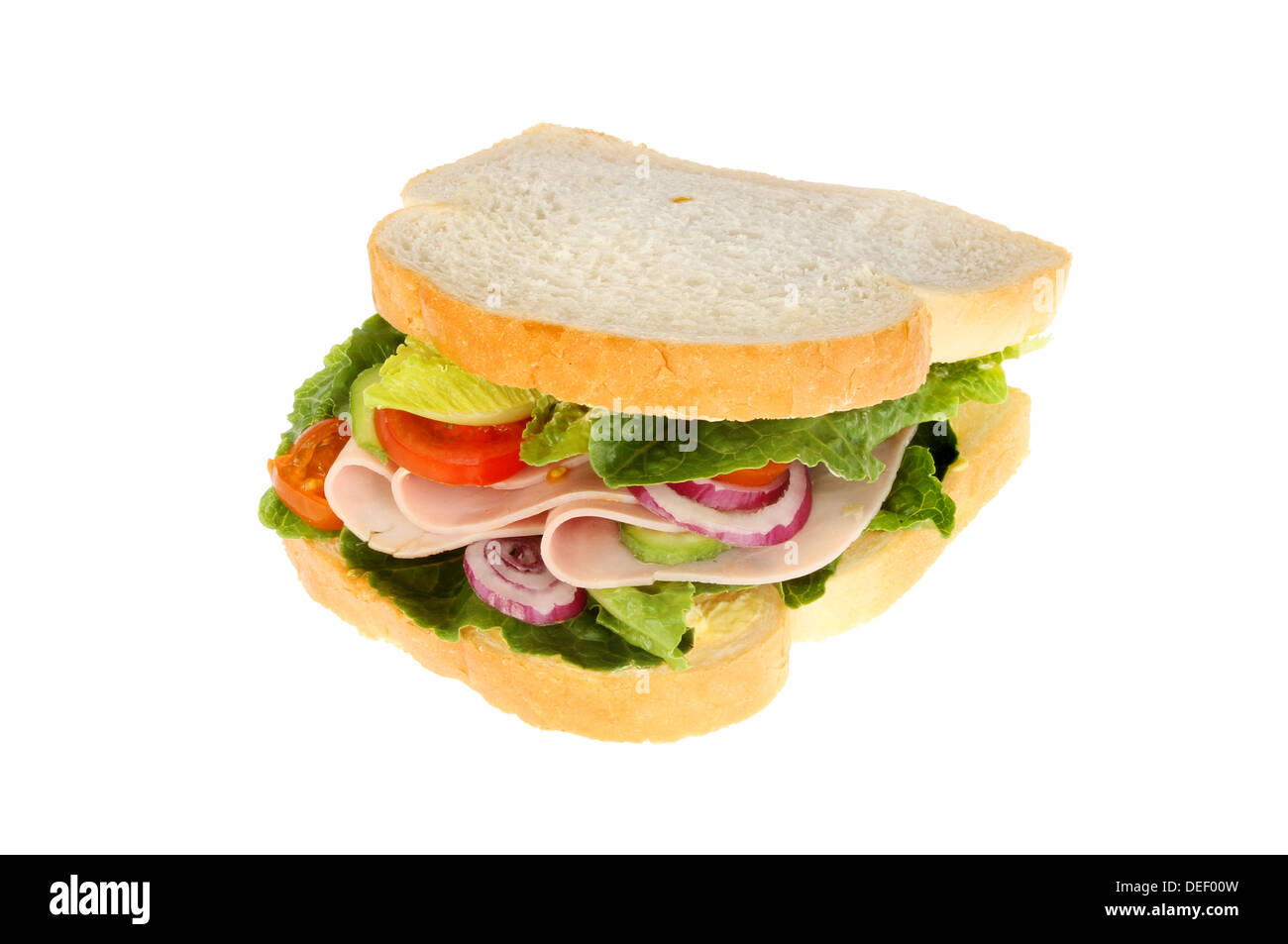 Schinken und Salat-Sandwich isoliert gegen weiß Stockfoto