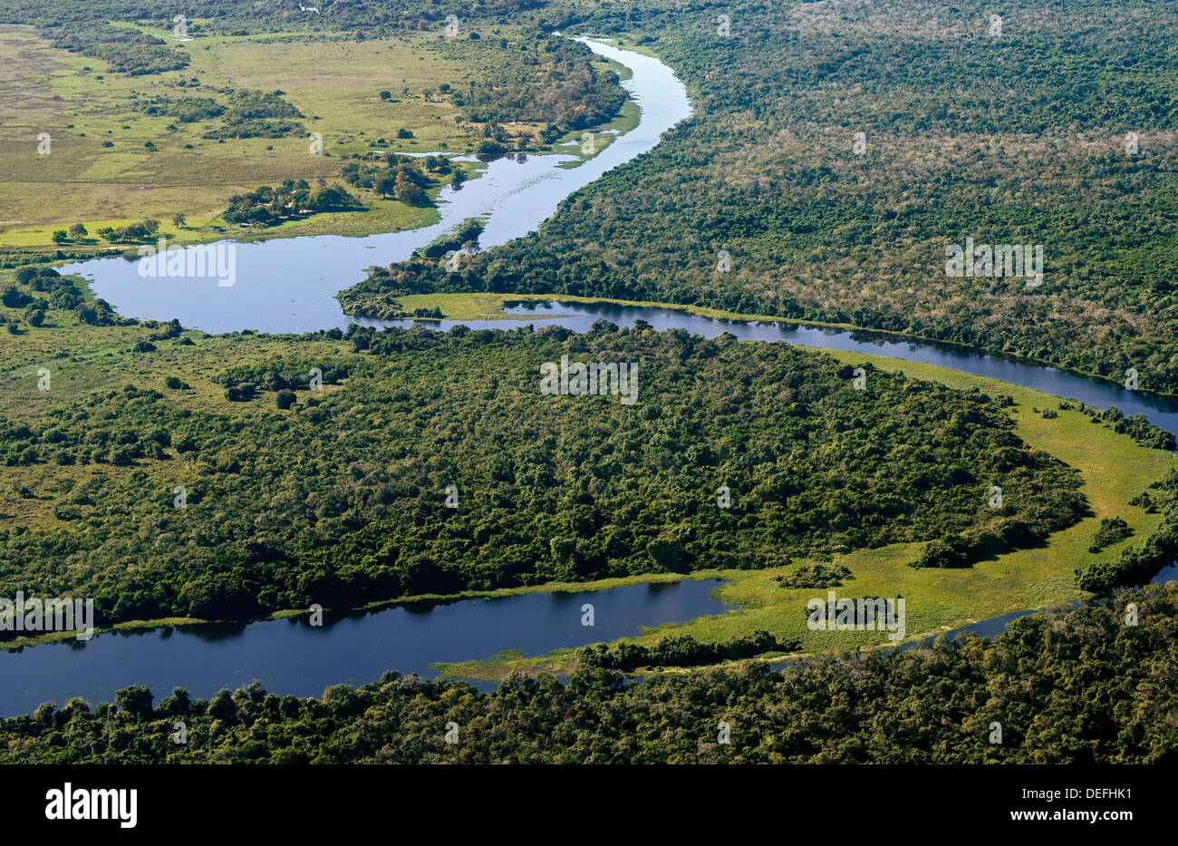 Brasilien, Pantanal: Luftaufnahmen des Flusses Claro in Poconé Stockfoto