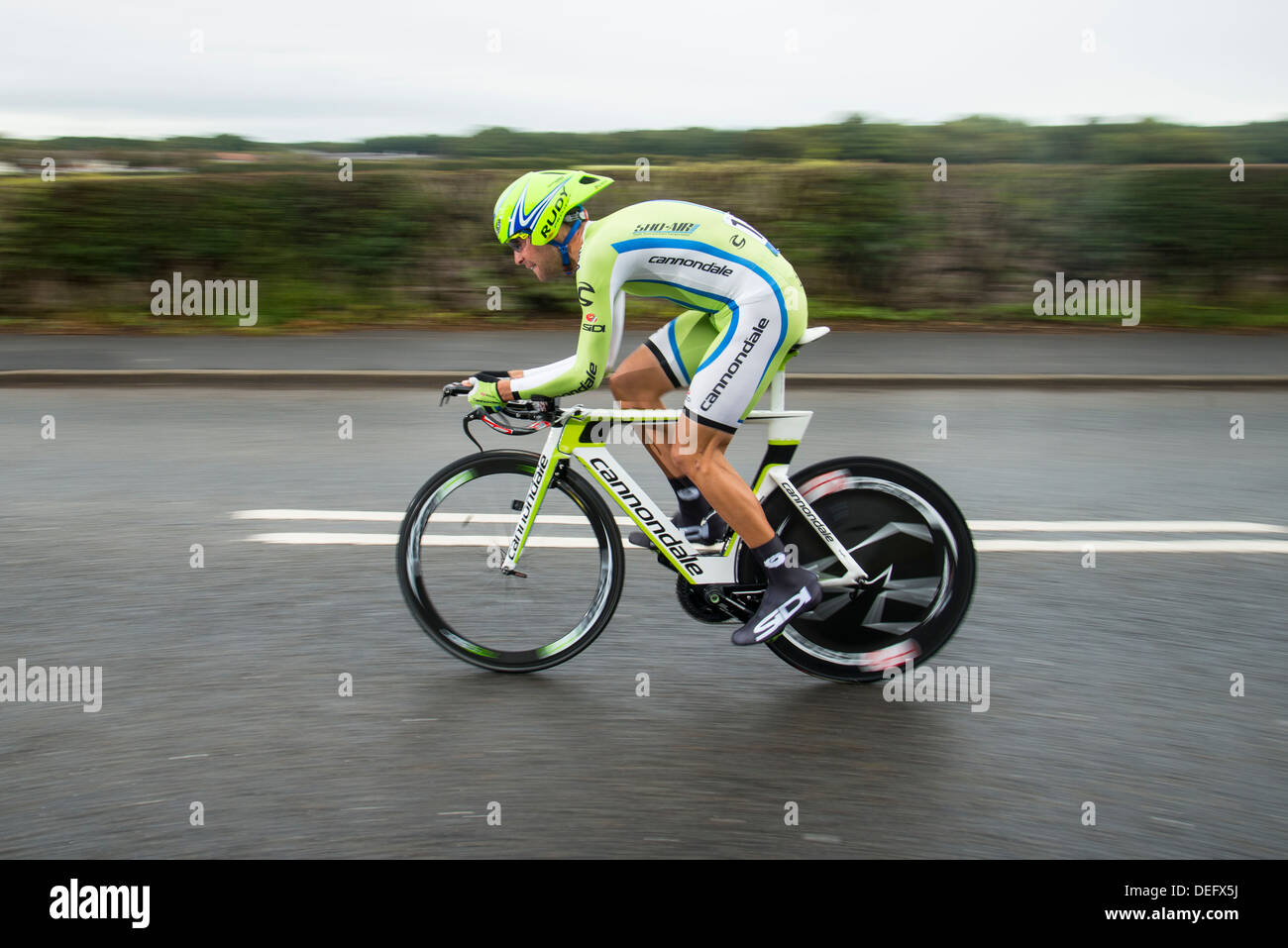 Cristiano Salerno von Cannondale in Stufe 3 der 2013 Tour of Britain, eine 16km Einzelzeitfahren in Knowsley, Merseyside Stockfoto