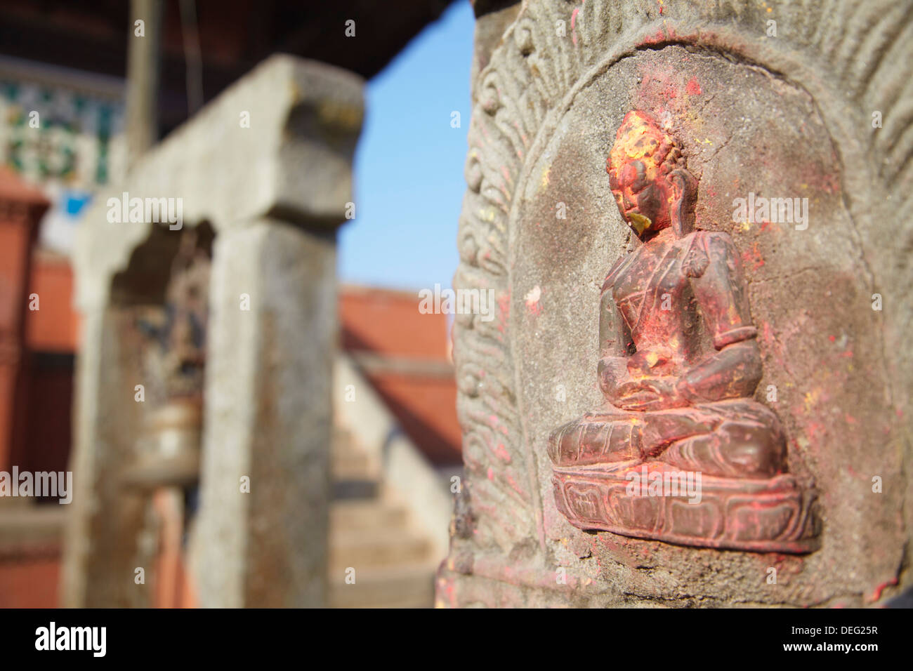 Statue am Bhagwati Shiva-Tempel, Dhulikhel, Kathmandu-Tal, Nepal, Asien Stockfoto