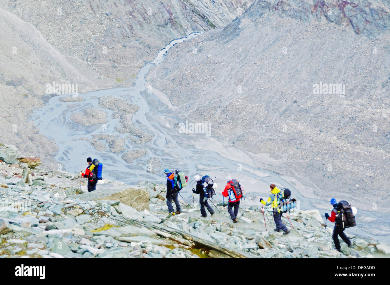 Wanderer auf Matterhorn, Zermatt, Valais, Schweizer Alpen, Schweiz, Europa Stockfoto