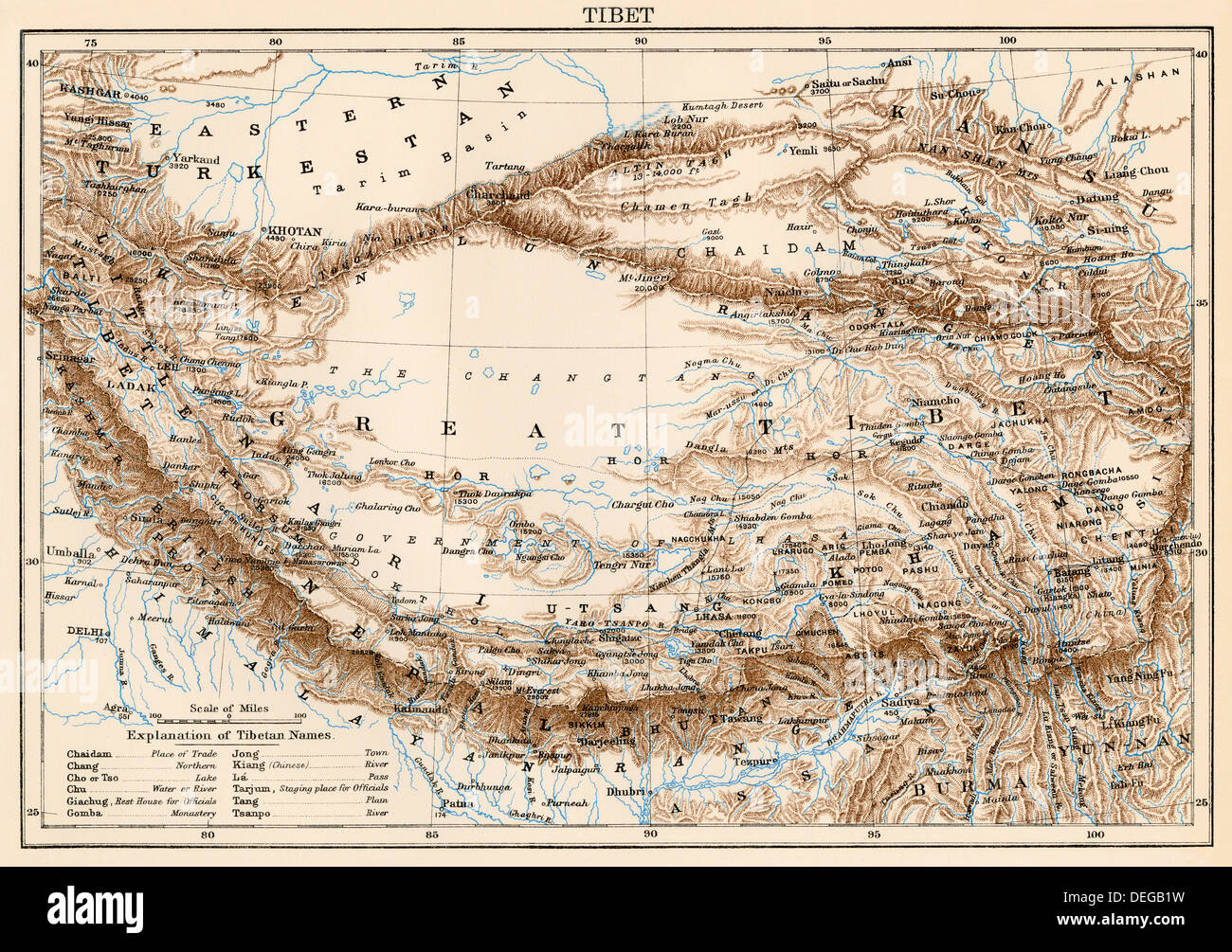 Karte von Tibet, 1870. Farblithographie Stockfoto